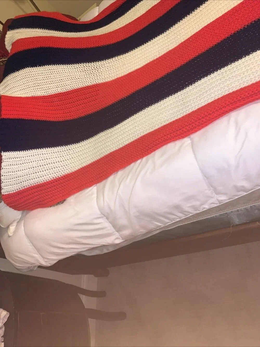 Handmade crochet afghan Red, White/blue 48x54 Patriotic Stripe